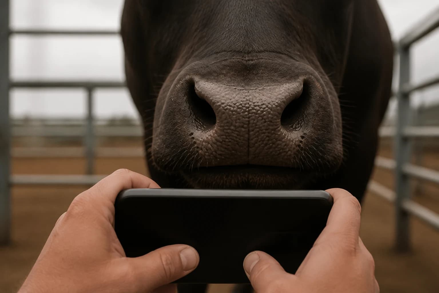 Field assessor capturing an animal muzzle for VEQO enrollment